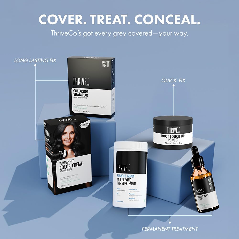 ThriveCo Root Touch-Up Powder â€“ Natural Black | Instantly Covers Up Greys & Bald Spots | Non-Sticky, Mess-Free Application | With Hyaplexâ„¢ Anti-Breakage Technology |Cover-Up Hair Powder, 4 g