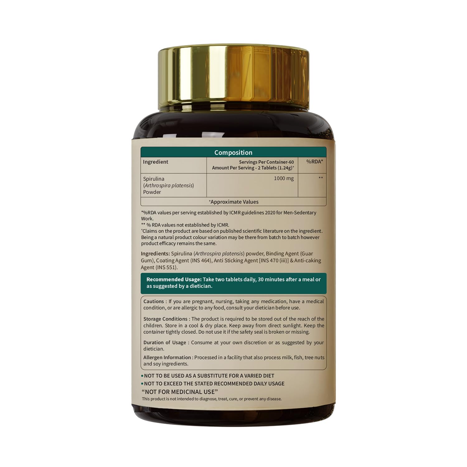 Neuherbs Spirulina 1000mg Per Serving - 120 Tablets | Boost Energy, Immunity & Metabolism | Supports Weight Management | 100% Pure & Natural