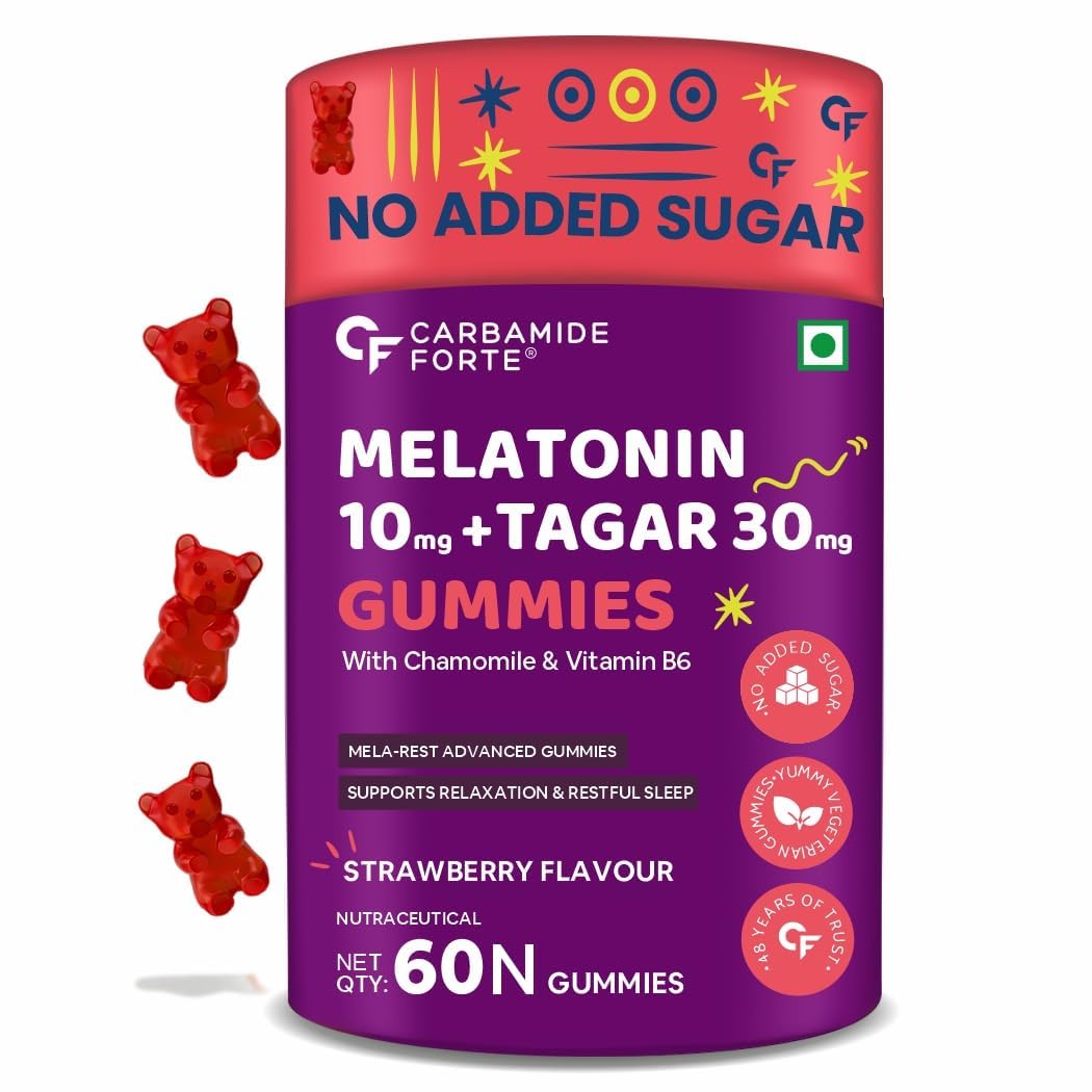 Carbamide Forte Melatonin 10 mg sleep Gummies - with TAGARA, L Tryptophan & Vitamin B6 | Sleep Supplements â€“ 60 Veg Gummies