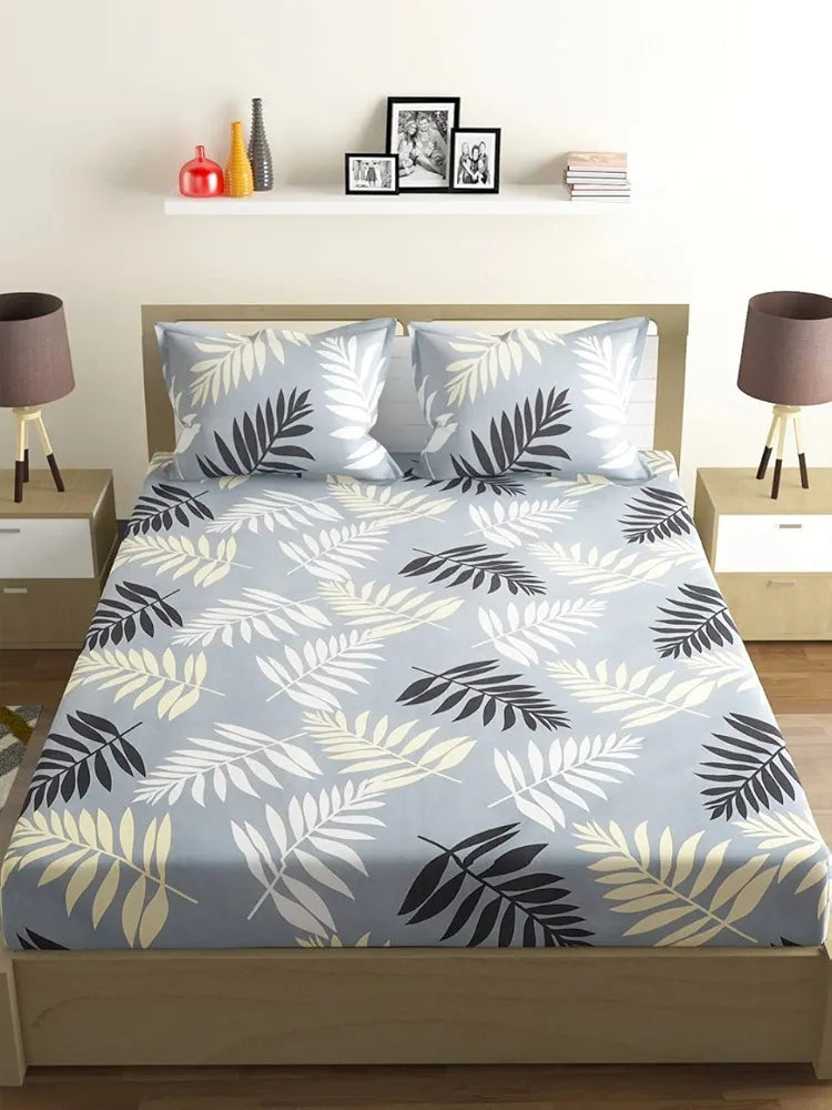Starnstyle Glace Cotton Double Bedsheet 300 TC Premium Collection Design Print Bedsheet with 2 Pillow Covers Grey