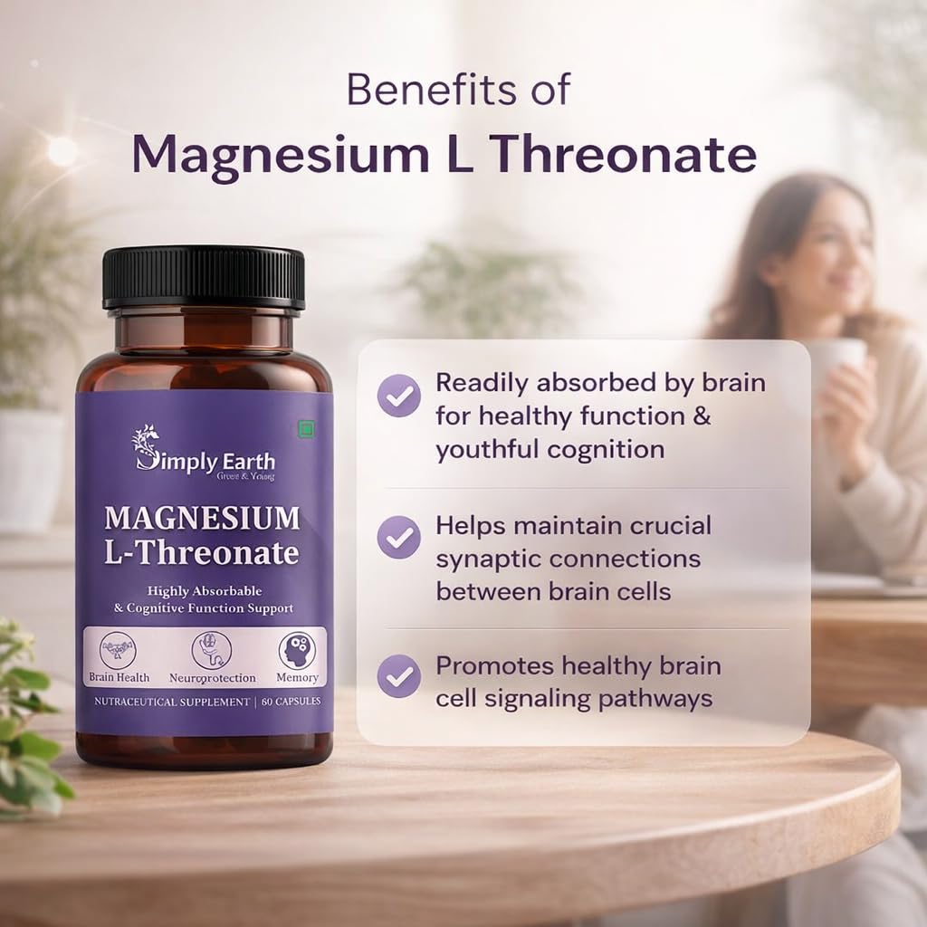 Simply Earth Magnesium L-Threonate, Supports Brain Health & Cognitive Function, Highly Bioavailable Magnesium - 60 Veg Capsules