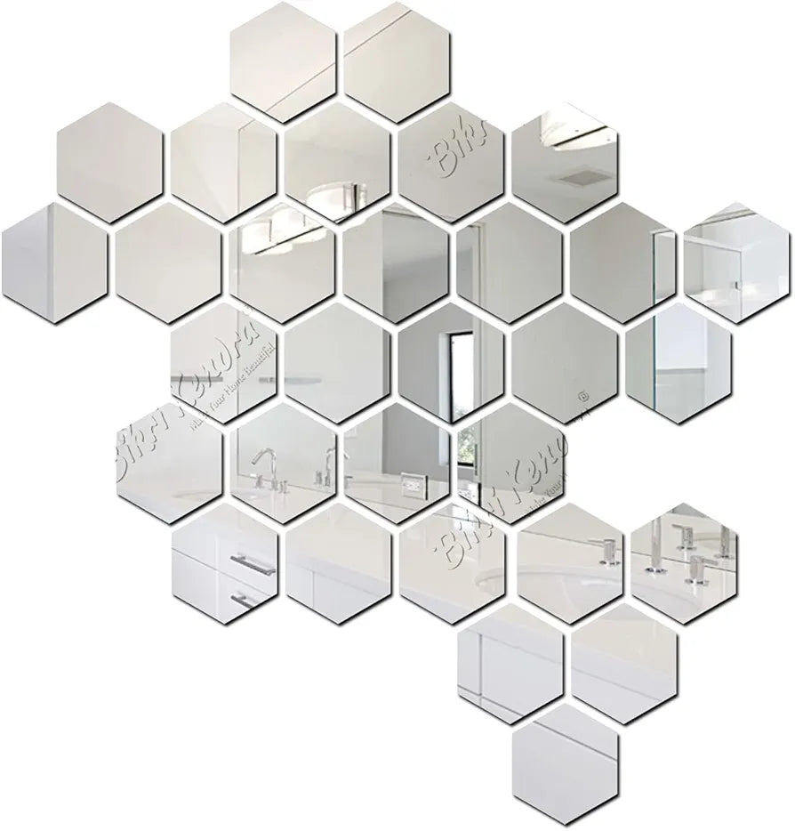 Bikri Kendra 31 Hexagon Silver Butterflies Silver Sticker for Wall Hexagon Stickers