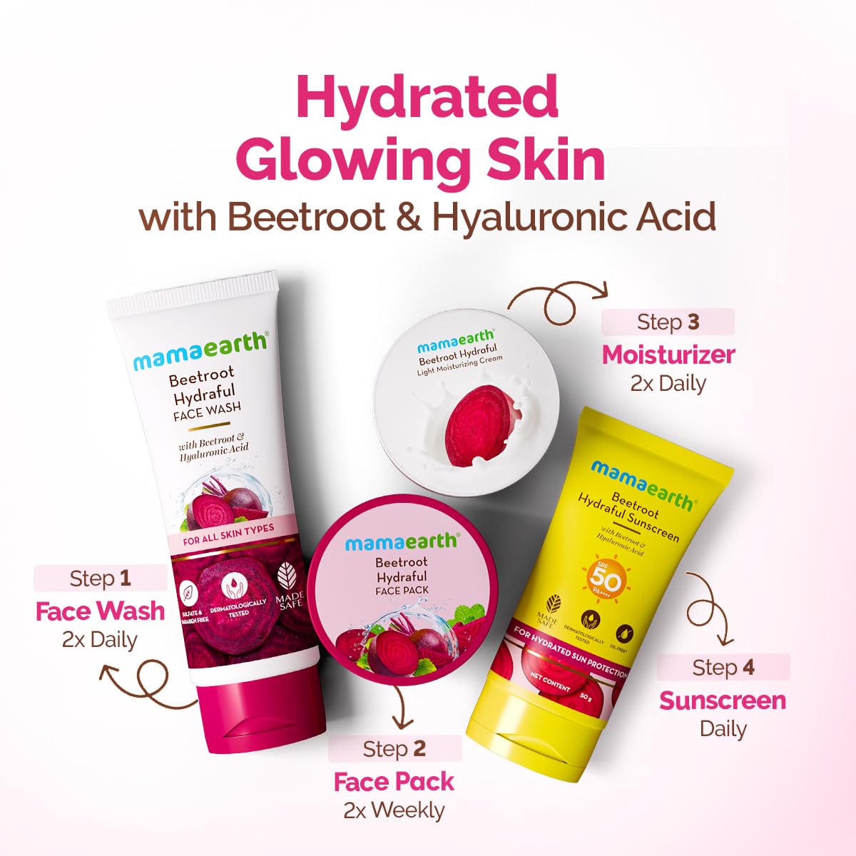 Mamaearth Beetroot Hydraful Face Pack with Beetroot & Hyaluronic Acid for All Skin Types - 200 g | Natural DIY-like Texture | Gives Hydrated Pink Glow | Crafted with Beetroot & Hyaluronic Acid | Free from Harmful Chemicals