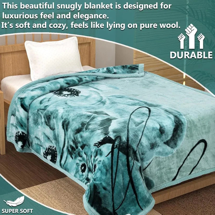 Homekart Super Soft Cloudy Printed Single Bed Blanket for Heavy Winter Single Ply Mink Blanket King Size TC 400 Grey & Blue