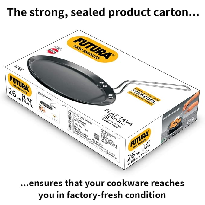 Hawkins Futura Hard Anodised Flat Tava 26 cm, 4.88 mm (Black)