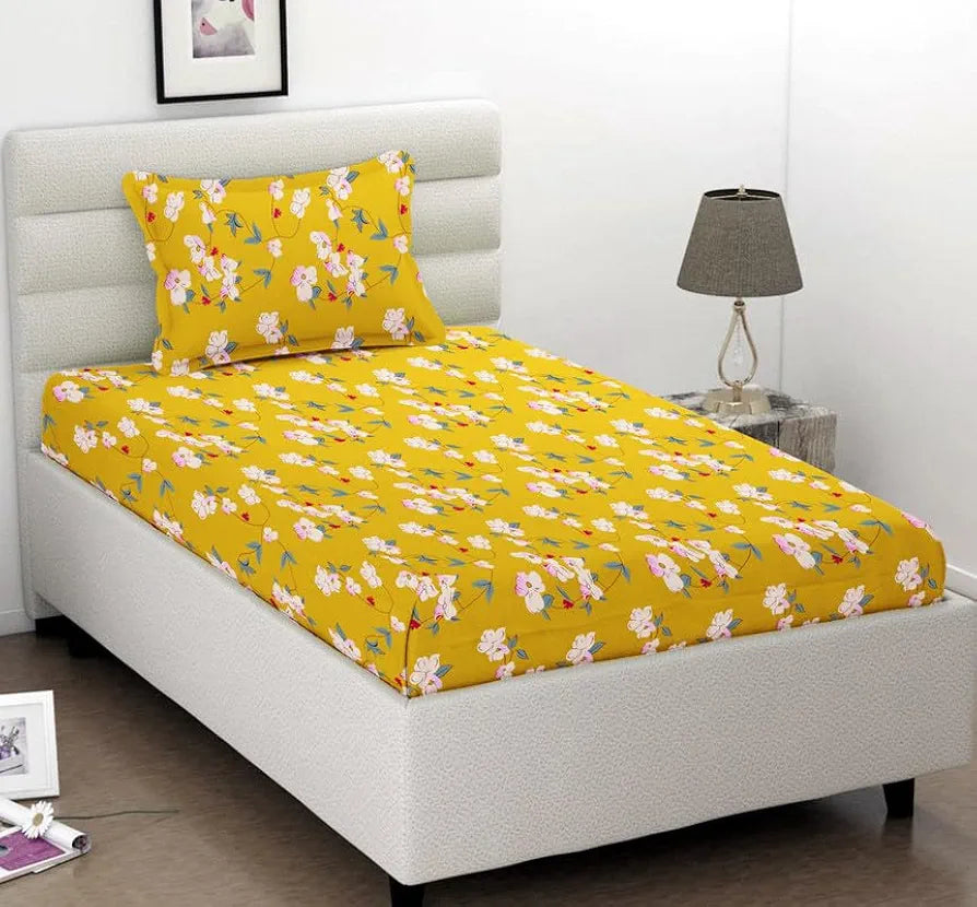 HomeKart Microfiber 160 TC Flat Single Bedsheets for Summer Breathable Wrinklefree  with 1 Pillow Covers Yellow