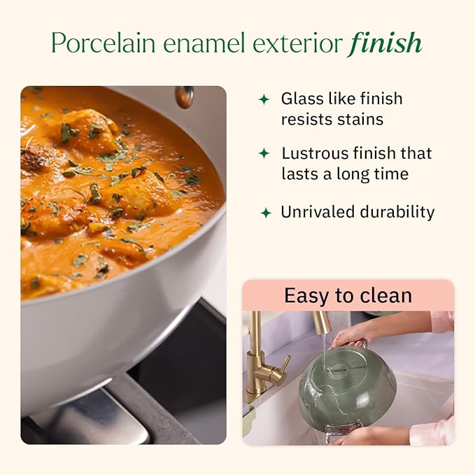 Ember Cookware Arcilla Ceramic Non Stick Kadai 24cm | Glass Lid | Matching Handles | Florence Series | Terracotta