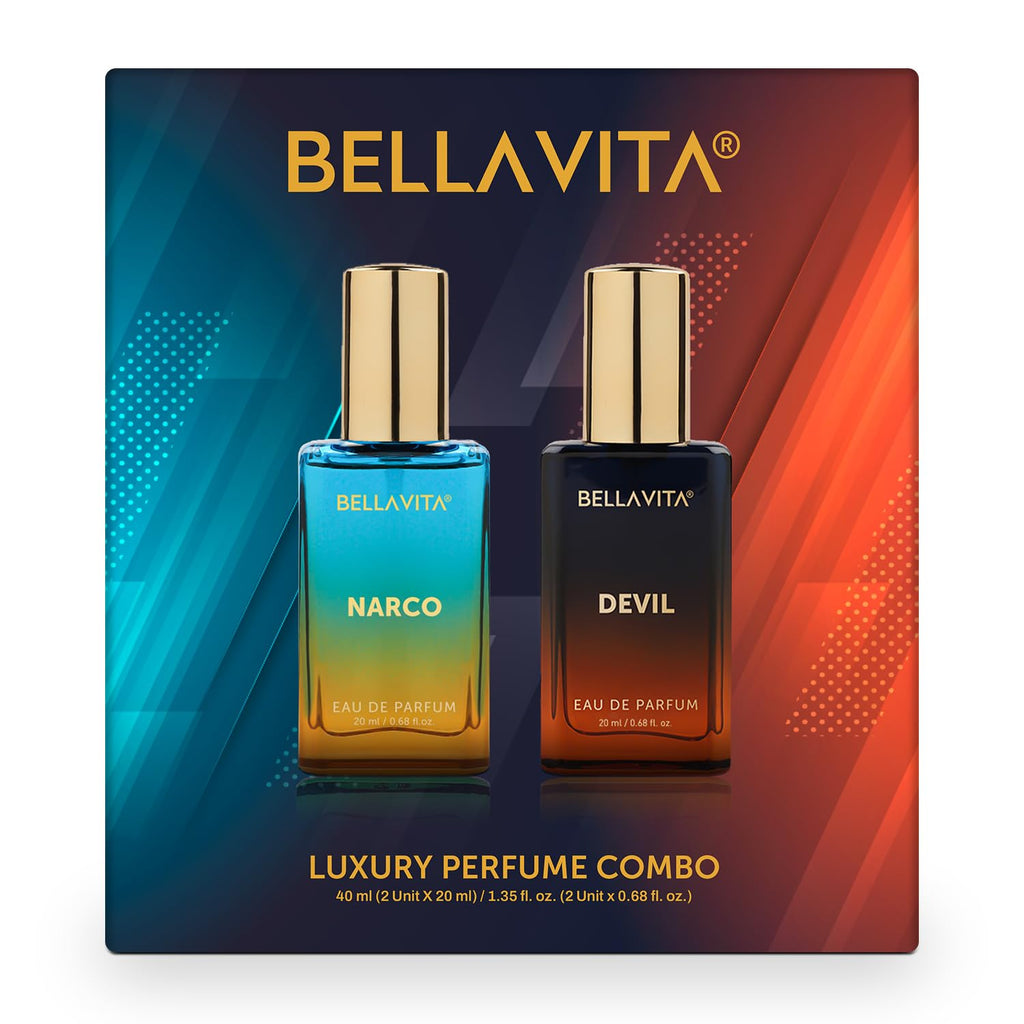 BELLAVITA Narco & Devil | Long Lasting 2x20ml EDP Perfume for Man and Woman | with Bergamot, Jasmine & Vanilla | Premium Unisex Fragrance for Men and Women