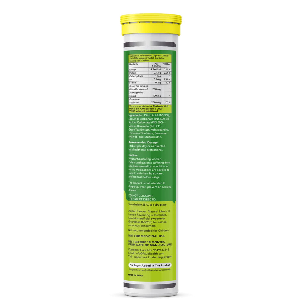Fixuphealth Matcha Green Tea with Ashwagandha Effervescent Tablets - 15 Tablets