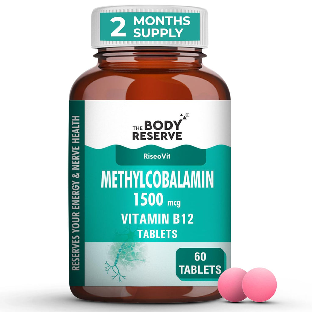 THE BODY RESERVE Vitamin B12 Tablets 1500 mcg as Methylcobalamin | Vitamin B12 Supplement for Energy, Focus & Nerve Health | 60 Veg Tablets (2 Months Supply Pack)