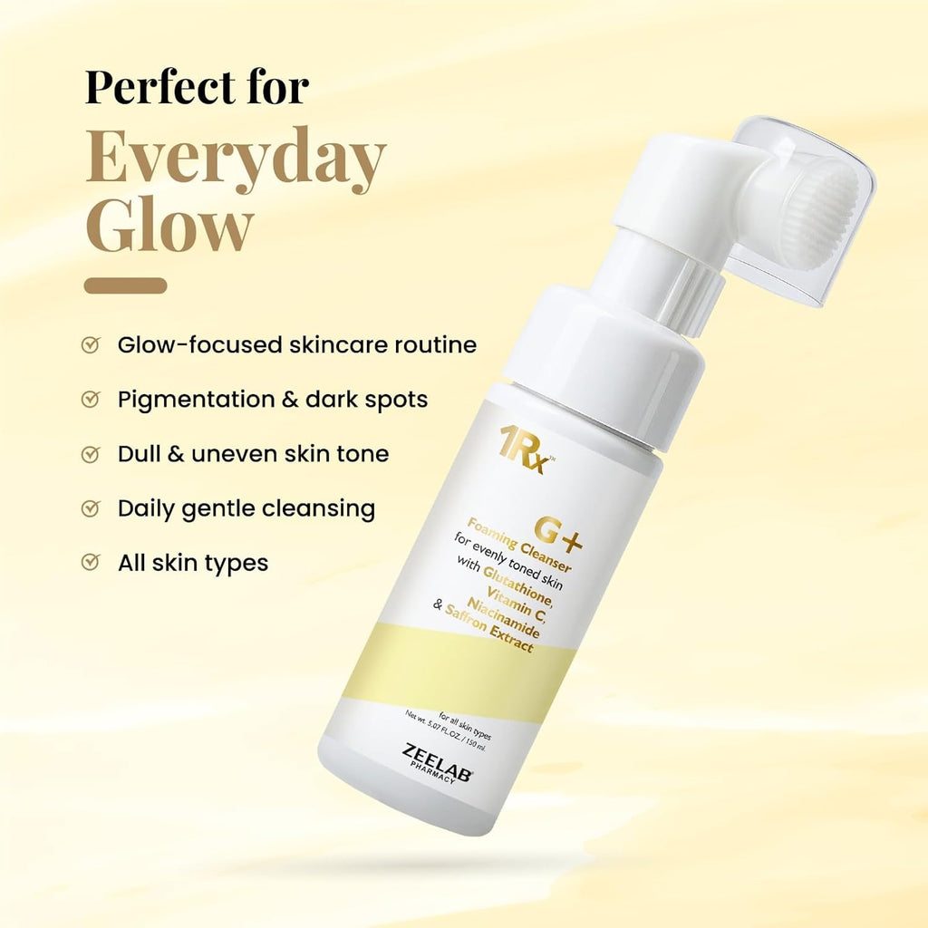Zeelab G+ Foaming Cleanser with Glutathione, Vitamin C & Niacinamide | Brightening Face Wash with Saffron Extract | Helps Reduce Pigmentation & Dark Spots | Gentle Daily Cleanser for All Skin Types 150ml