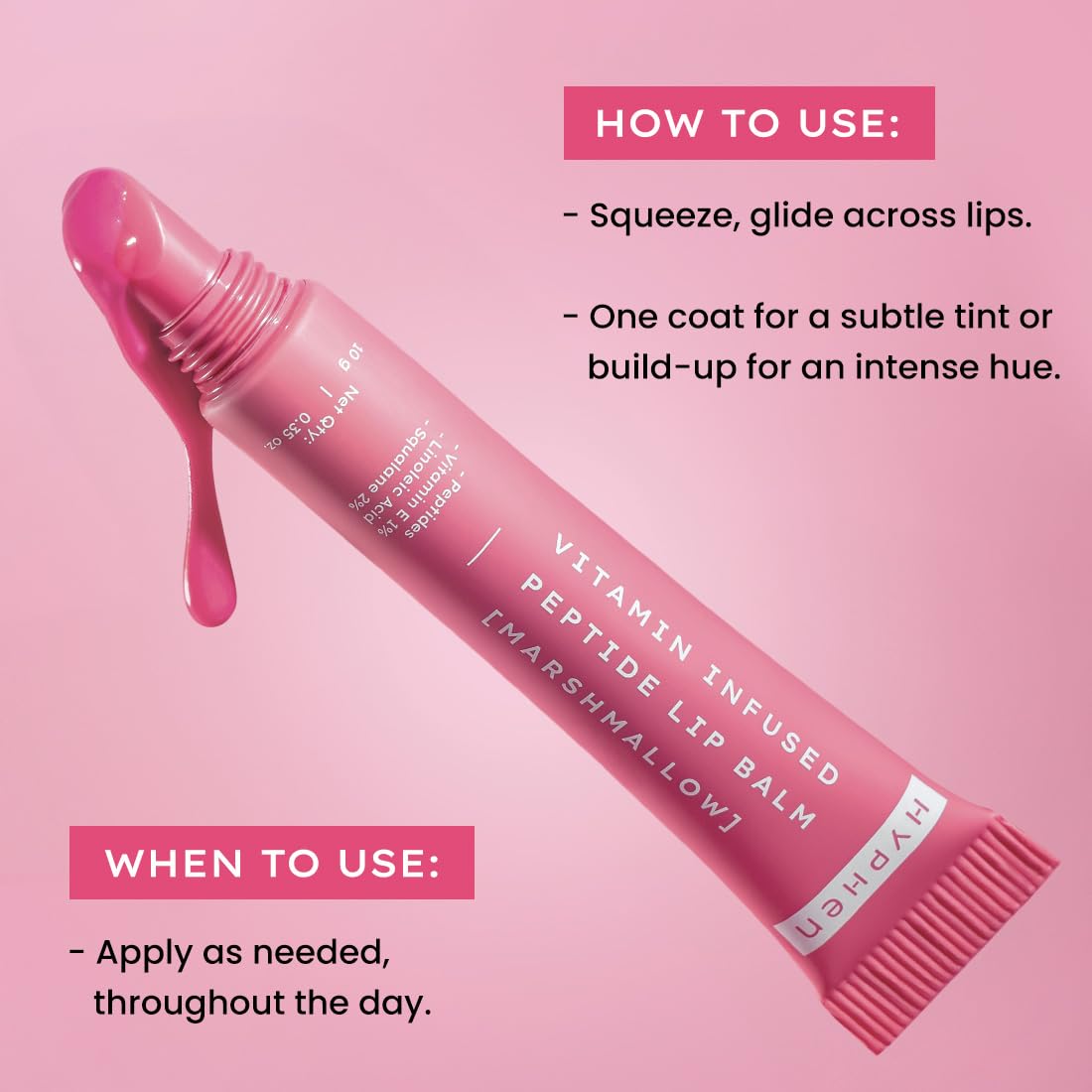 Hyphen Tinted Lip Balm - Marshmallow Pink | 1% Vitamin E, 2% Squalane & Peptides | Brightening Lip Balm for Dark Lips | 24h Moisturization & Hydration for Dry & Chapped Lips - 10 g