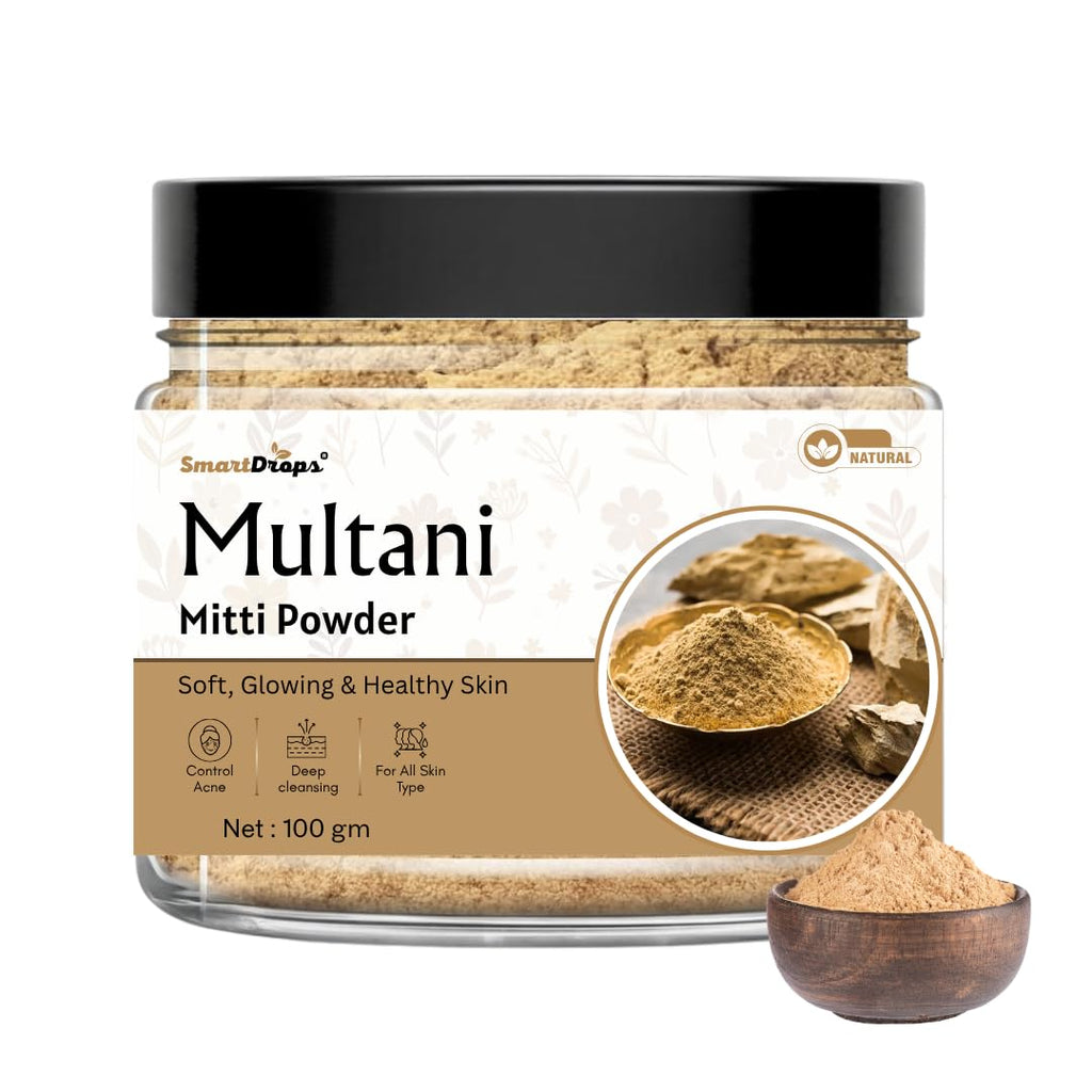 Smartdrops Multani Mitti Powder for Face | MultaniMitti Powder | face Multani Mitti Powder | Multani - Mitti powder for FacePack | Smoothening Face, Skin and Hair - 100g (Pack 1)