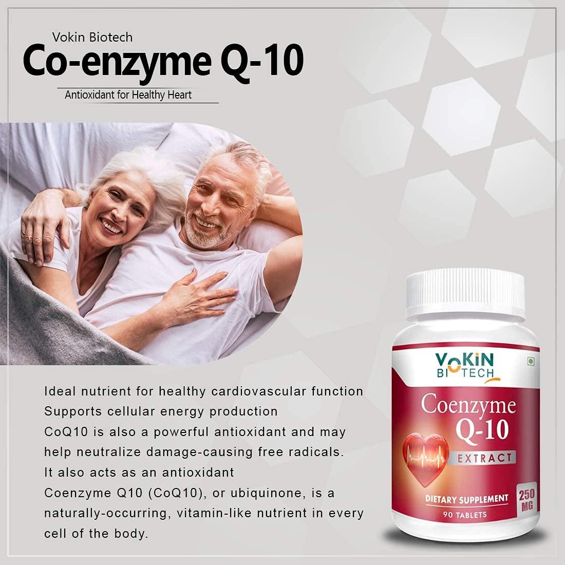 Vokin Biotech 100% Natural Coenzyme Q-10 Extract 250MG For Heart Health and Energy Metabolism (90 Tablets)