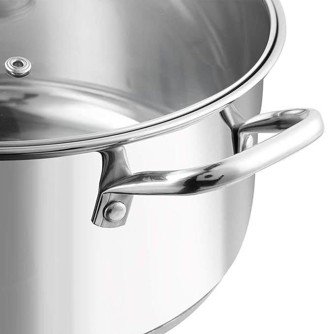 Vinod Roma Stainless Steel Saucepot with Glass Lid - 3 Litre, 20 cm | Sandwich Bottom | Rivetted Handle