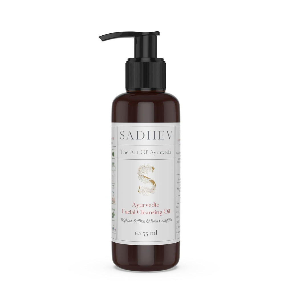 Sadhev Ayurvedic Facial Cleansing Oil With Triphala, Safron, and Rosa Centifolia for Removing Makeup, Hydrating and Moistuizing Cleanser Suitable For All Skin Types