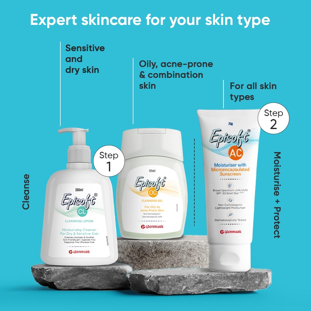 Episoft AC Moisturiser with Sunscreen | Blocks 97% UVB rays | Lightweight, non-greasy | Fragrance free | Acne safe | Single step skincare | Suitable for all Skin types | 2 in 1 product