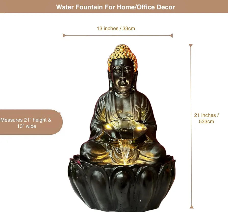 Alila Meditating Buddha Statue Water Fountain for Home Living Room Decor 21inches 53cm