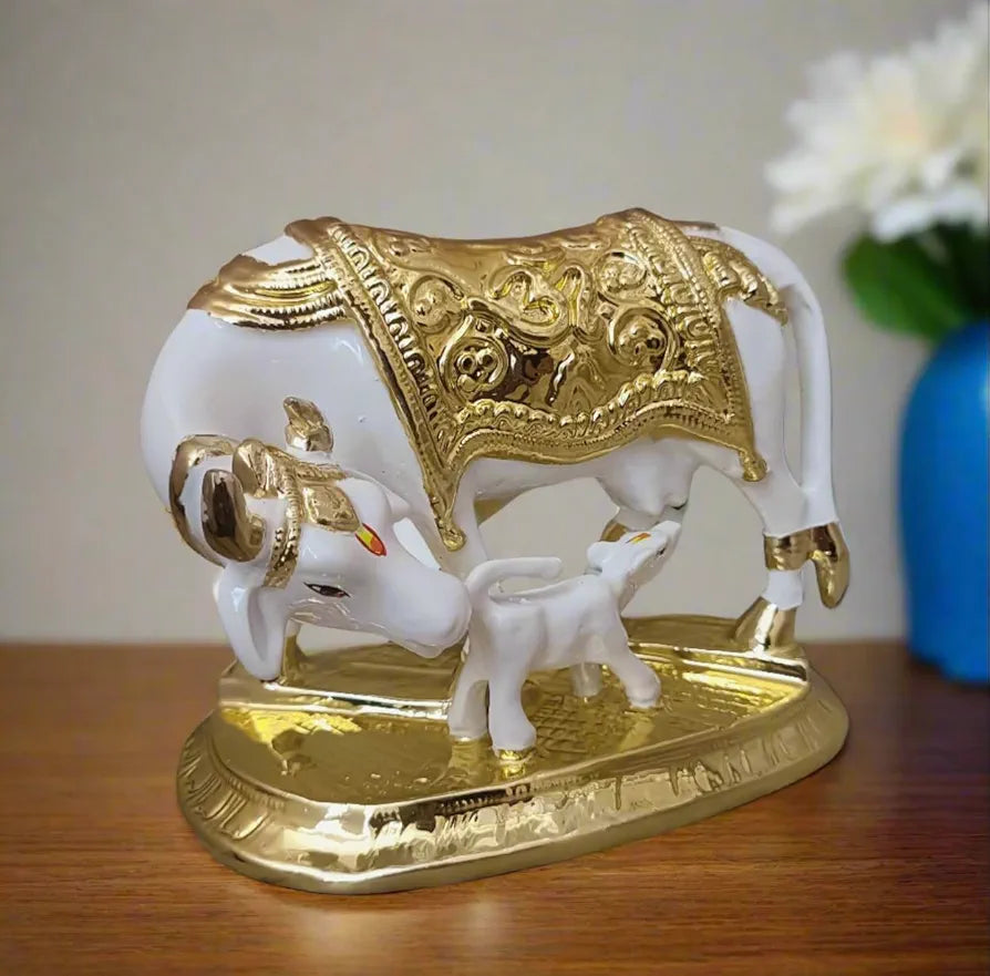 Alila Vastu Kamdhenu Cow with Calf Idol 24K Gold & 999 Silver Plated