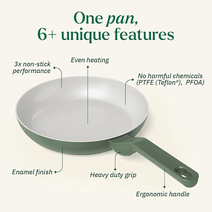 Ember Cookware Arcilla Ceramic Non-stick Egg Pan 20cm | Matching Handle | Florence Series | Green
