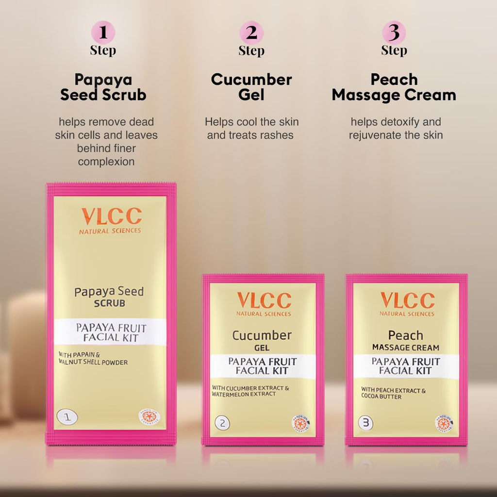 VLCC Salon Series Fruit Facial Kit - ( 6 Facials ) - 300g | At Home Fruit Facial | Tightens Skin, Lightens Dark Spots & Brightens Skin Tone | Papaya, Cucumber, Peach, Orange & Green Apple.