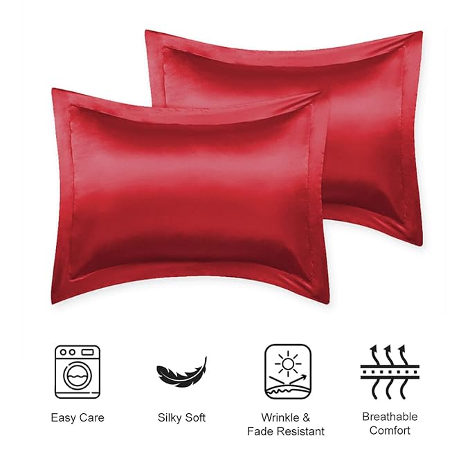 Stoa Paris Pillow Covers, Set of 2 Pieces Satin Pillow Covers Colour Flirty Red