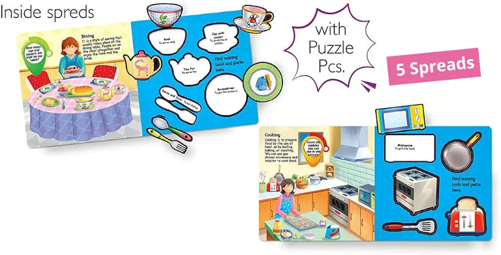 Hello Friend Kitchen Cook and Dine Tool Kit Set for Girl with Interactive Fun Puzzles of 5 Colourful Spreads, 4+ Yrs
