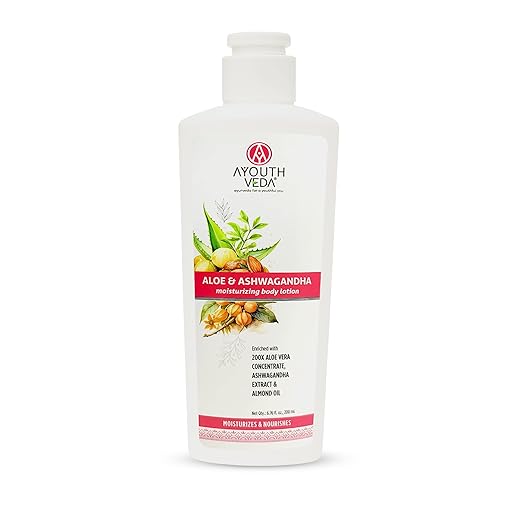 Ayouthveda Aloe & Ashwagandha Moisturizing Body Lotion, Fast-Absorbing Non-Greasy Hydration, Daily Moisturizer, All Skin Types, 200ml
