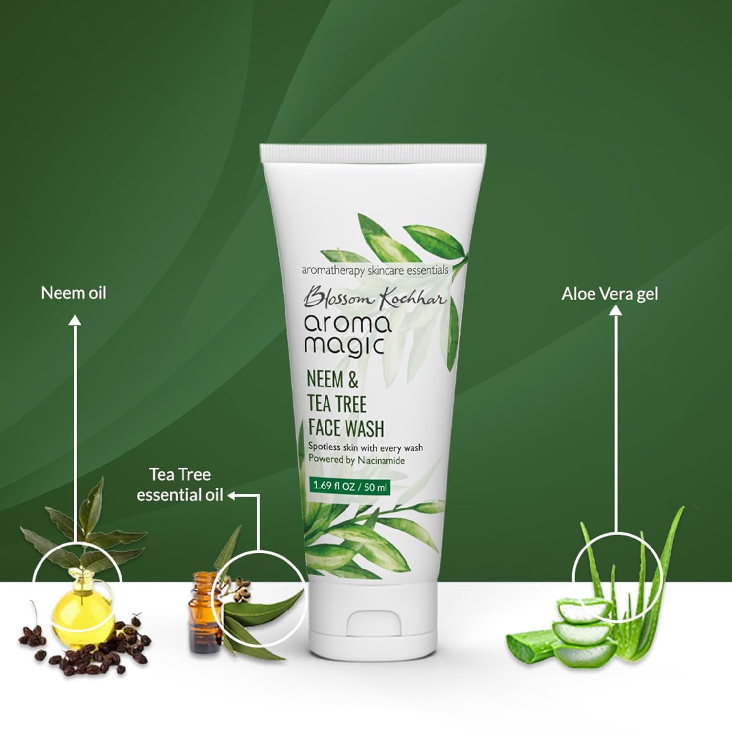 Aroma Magic Neem & Tea Tree Face Wash with 5% Niacinamide â€“ Cleanser with Anti-Acne & Antibacterial Formula with Neem & Tea Tree Oil for Oily, Pimple-Prone Skin, 100ml