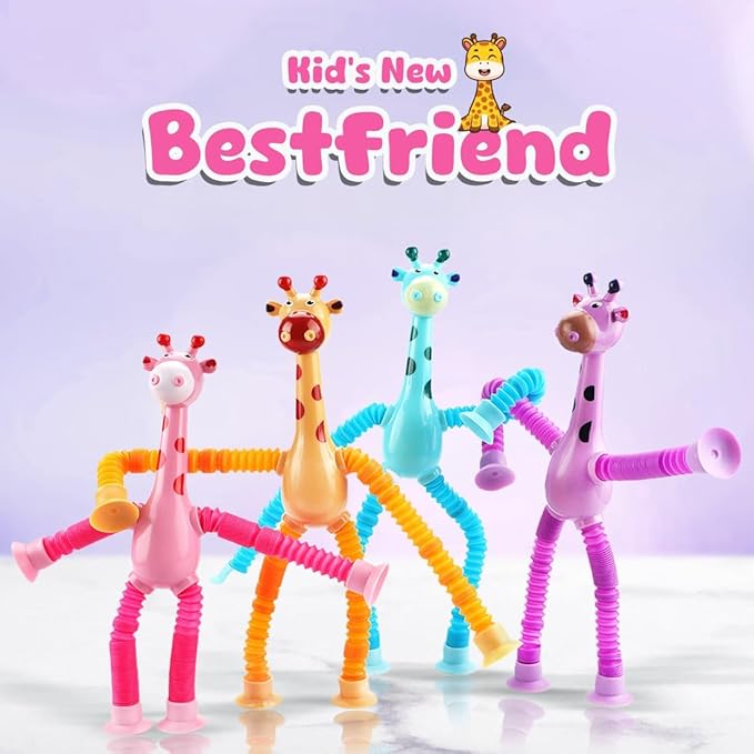 Wembley Set of Flexible Giraffes Telescopic Suction Toy for Kids