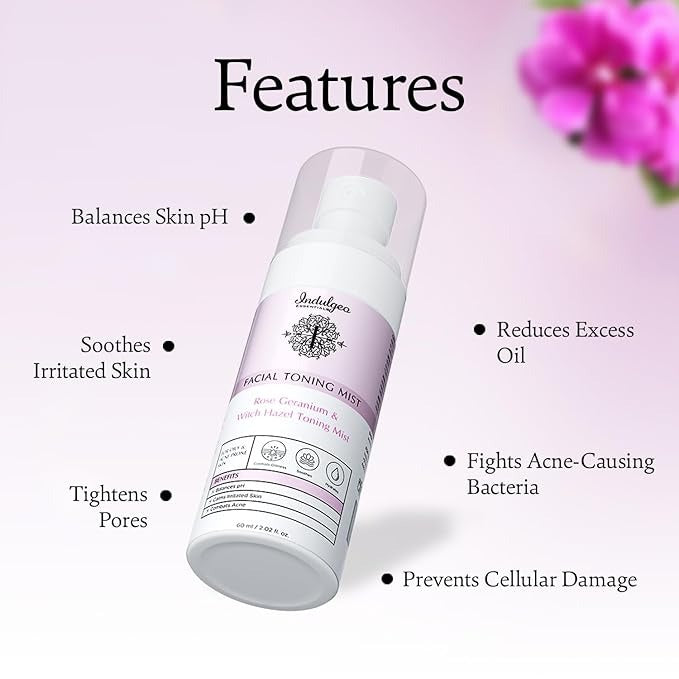 Indulgeo Essentials Rose Geranium Witch Hazel Facial Toner - 60 ml