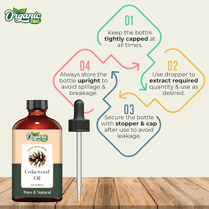 Organic Zing Cedarwood Essential Oil Skin for Skin, Face, Hair Care, Aromatherapy, Diffuser, Conditioner - 118 Ml