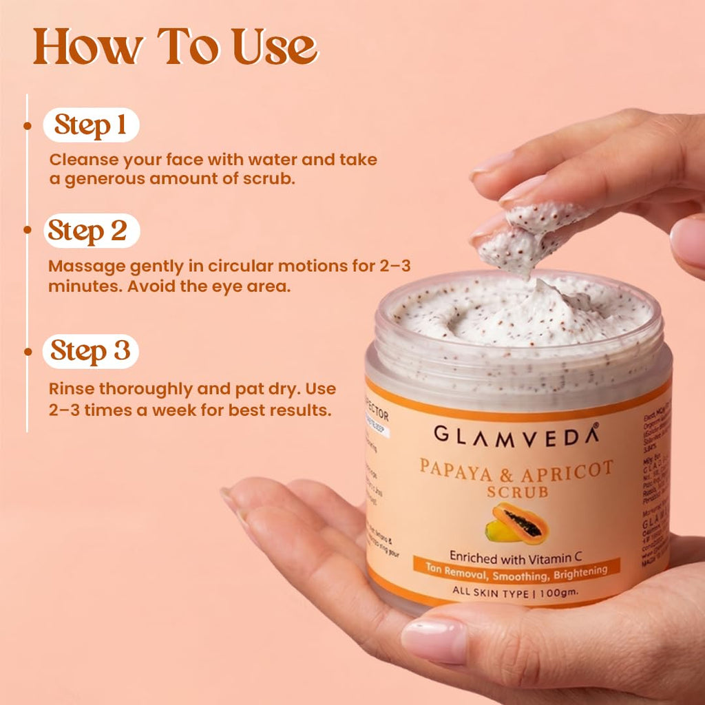 Glamveda Papaya De Pigmentation Face Scrub with Apricot | Cream-Based Exfoliating Scrub for Smooth & Refreshed Skin | 100g