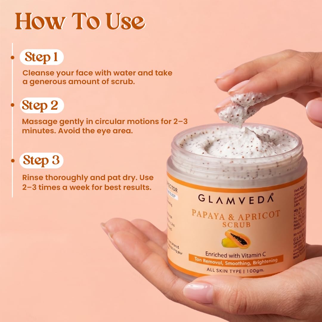 Glamveda Papaya De Pigmentation Face Scrub with Apricot | Cream-Based Exfoliating Scrub for Smooth & Refreshed Skin | 100g
