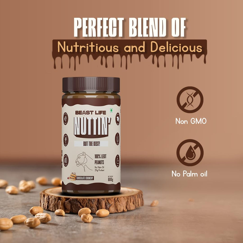 BeastLife Crunchy Chocolate Peanut Butter | 24.5 G Protein | 800 gm | 100% Peanuts, High Protein | Zero Palm Oil | Non‑GMO Nut Butter | Fitness-Friendly Spread | Zero Cholesterol