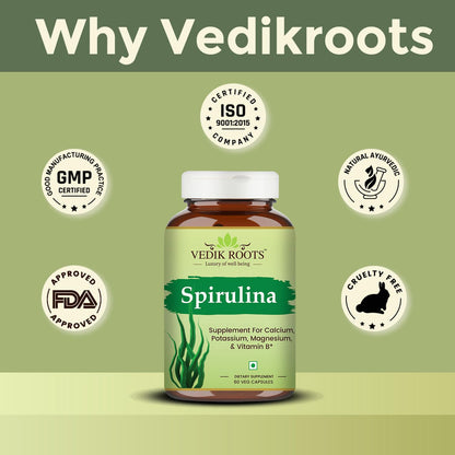 100% Organic Spirulina Capsules For Weight Management & Immunity Booster | Helps In Healthy Heart | Support Digestion & Skin Health For Men And Women- 60 Capsules (Pack of 1)