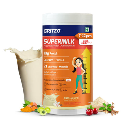 Gritzo SuperMilk Height+ (7-9y Girls), 10g Protein (Creamy Vanilla)