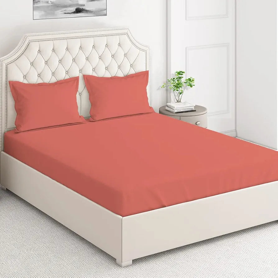 Layers Be Bold Cotton Elastic Fitted King Size Bedsheet for King Size Bed All Season Moisture Absorbent 140 TC Magenta