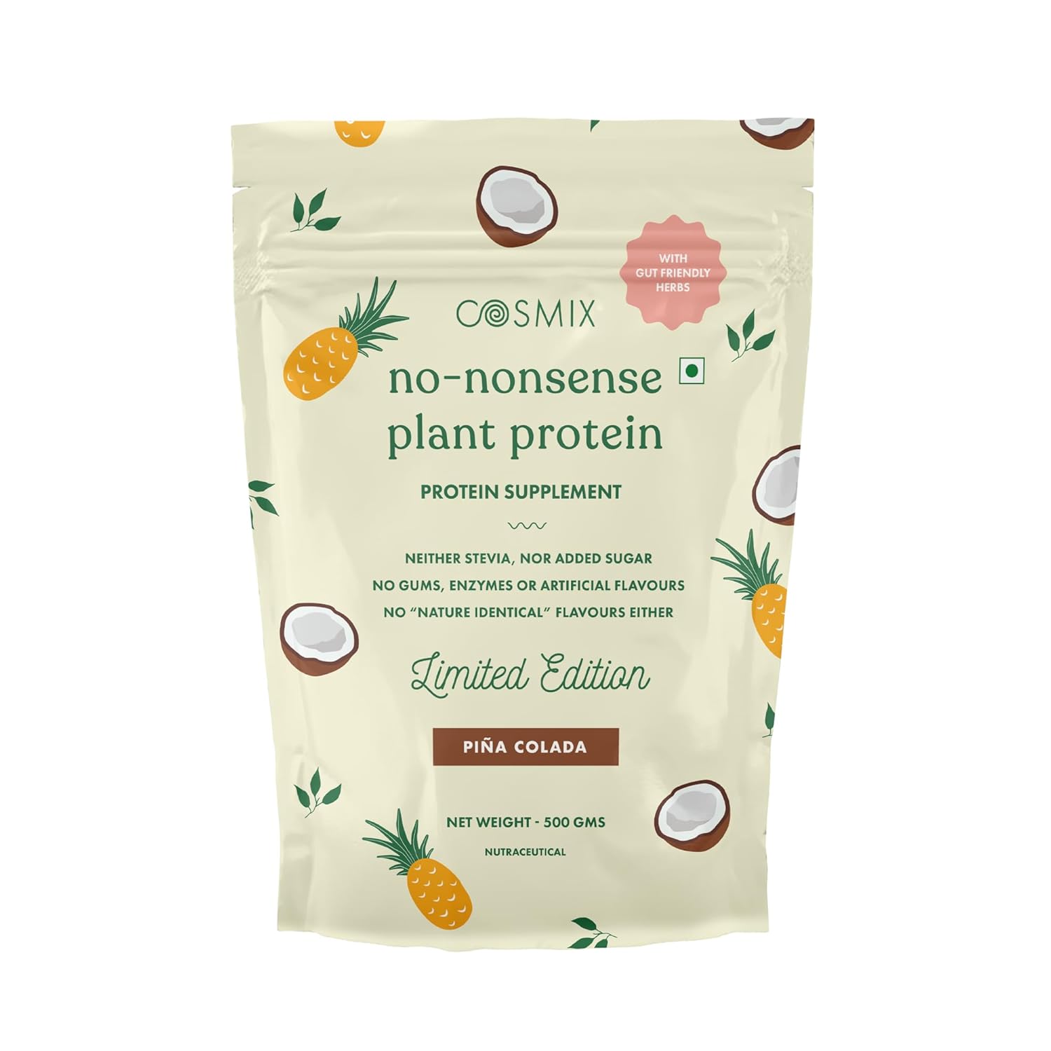 Cosmix No-Nonsense Plant Protein | 23 Protein/Serve, 1Kg Pouch | Pina Colada | Plant Based Protein, Pea & Rice Isolate | Clean, Easy to Digest | All Essential Amino Acids