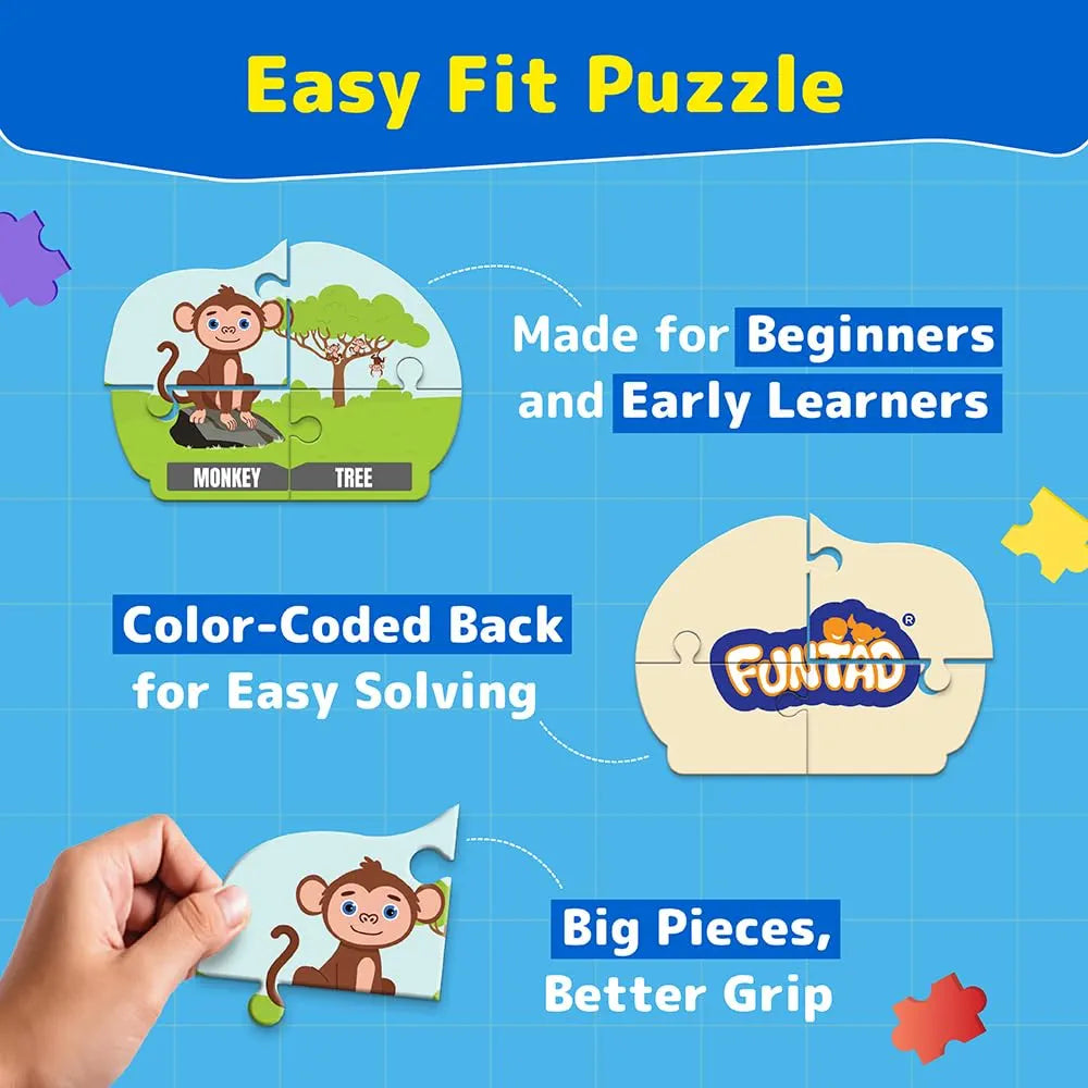 Funtad Kids Puzzleup Learn Animal Homes,10-In-1 Entry Level Puzzle 45 Big Size Jigsaw Pieces Montessori Educational Toy For Boys & Girls Age 3,4 & 5 Yrs