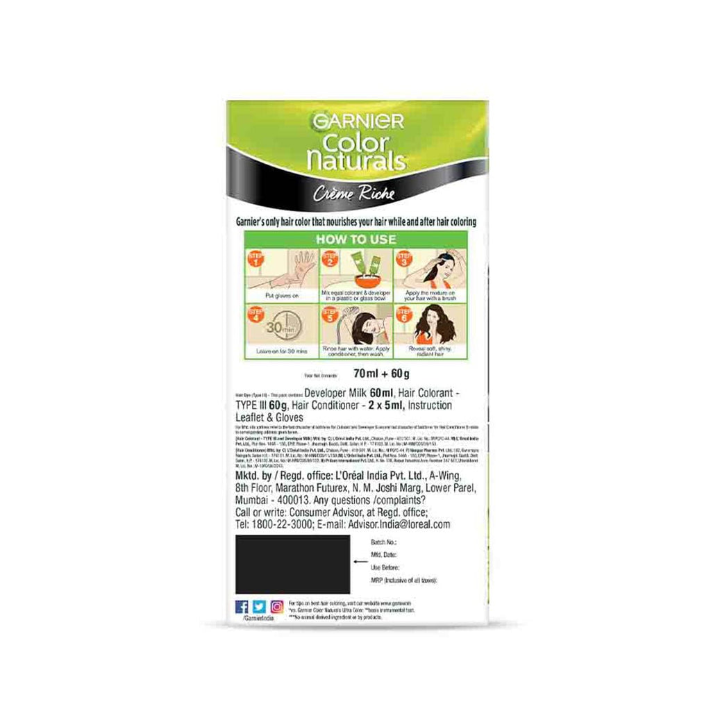 Garnier Color Naturals CrÃ¨me hair color, Shade 1 Natural Black, 70ml + 60g