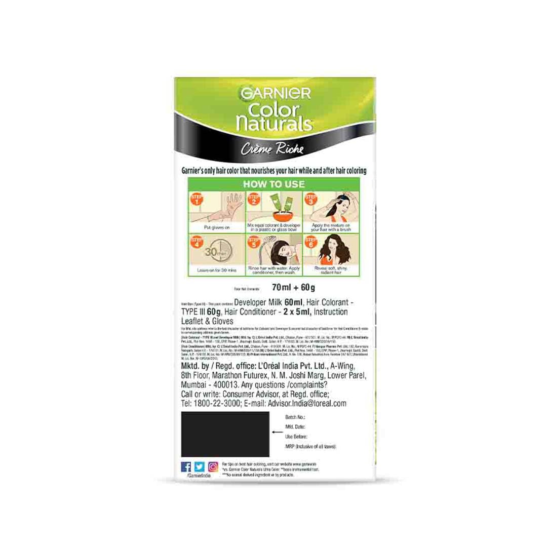 Garnier Color Naturals CrÃ¨me hair color, Shade 1 Natural Black, 70ml + 60g