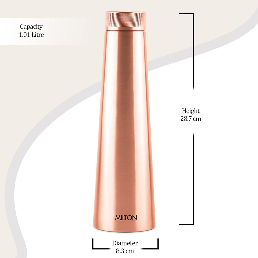 MILTON Copper Delight 1000 Bottle, Lacquer Coating, Curved bottle,100% Pure Copper, BPA Free, Leak Proof, Office Bottle, Boosts Immunity, Supports Digestive & Liver Health, Ayurveda Inspired