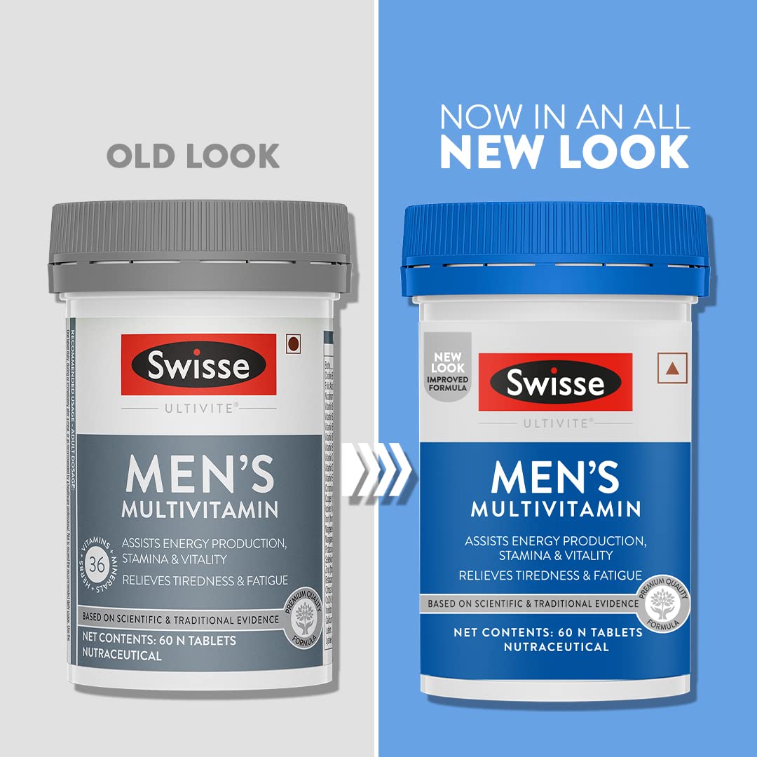 Swisse Men's Multivitamin - Manufactured In Australia, Imported Multivitamin From Australia's No.1 Multivitamin Brand - Boosts Energy, Stamina & Vitality With Ginseng & 35 Other Vital Herbs, Vitamins & Minerals (60 Tabs)