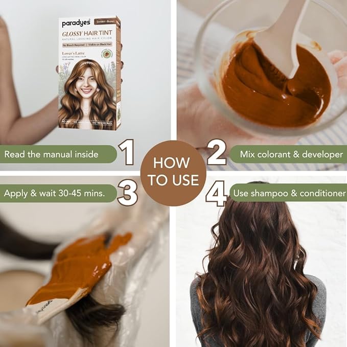 Paradyes No Bleach Glossy Hair Tint, Ammonia-free Formula for Natural Black Hair - 160 Gms | Golden-Brown | Lover's Latte