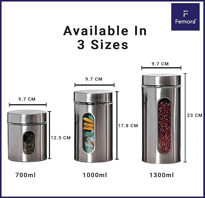 Femora Glass Window Jars for Kitchen Storage Kitchen Storage Jars With Glass Window | 1000 Ml | Set of 4