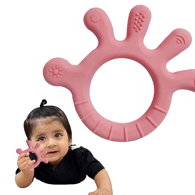 Kidology Finger Shape Teether for Babies 6+ Months Pink