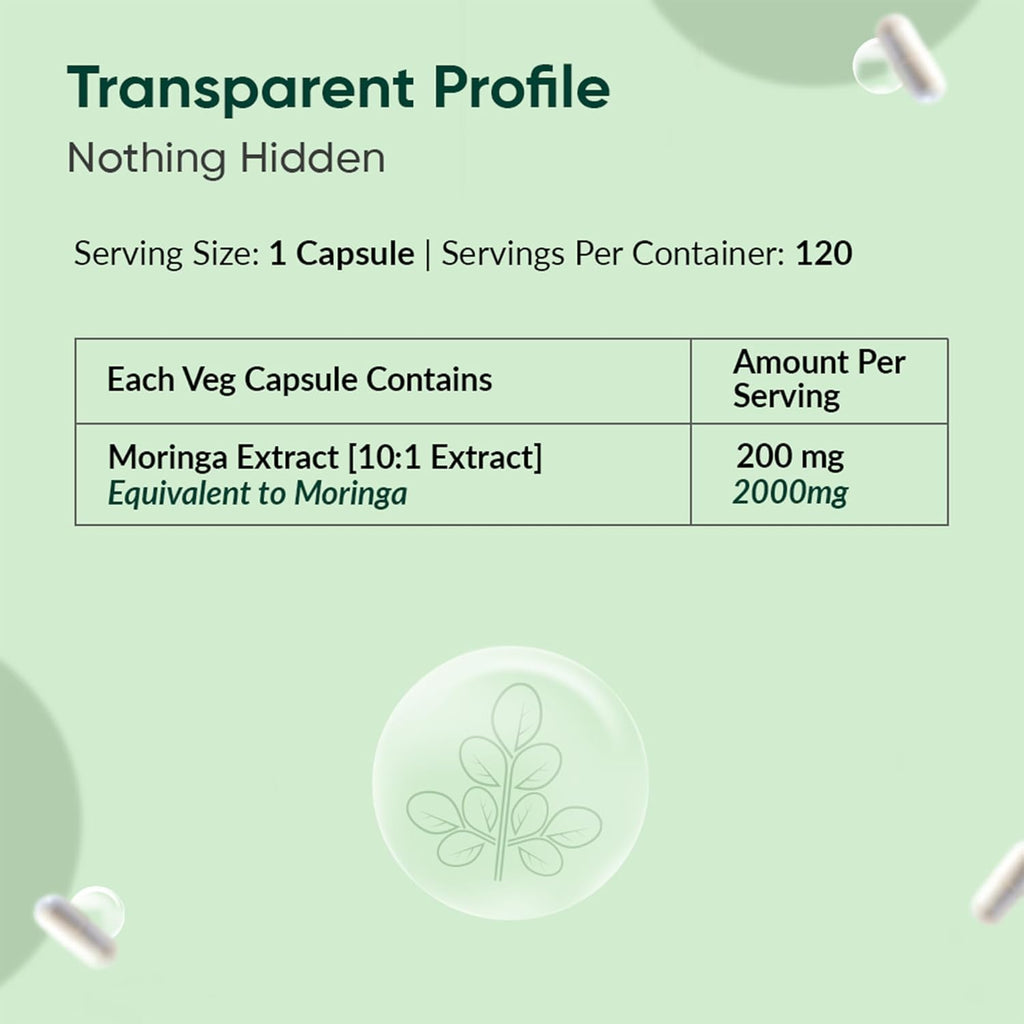 Ambrosial Moringa Capsules 2000mg | Moringa Leaf Extract | Plant-Based Herbal Supplement | Natural Wellness Support | 120 Vegan Capsules