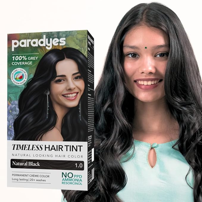 Paradyes Natural Black Timeless Hair Tint, Permanent Creme Hair Colour - 120 Gms | 1.0 Natural Black
