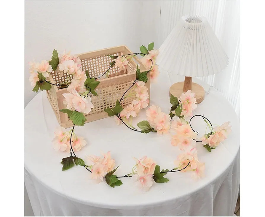 Lines Artificial Cherry Blossom Rattan Flowers Vine Peach